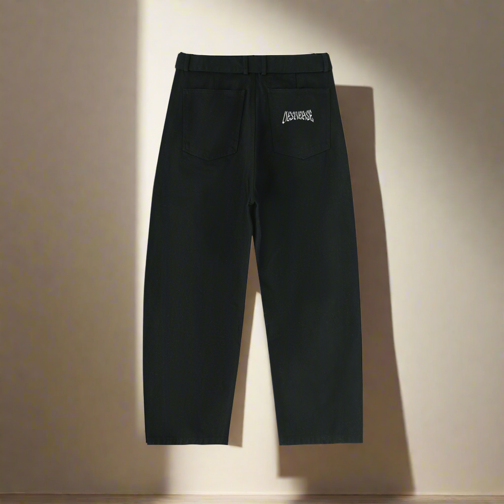 Twisted-Seam Belted Curved-Blade Pants
